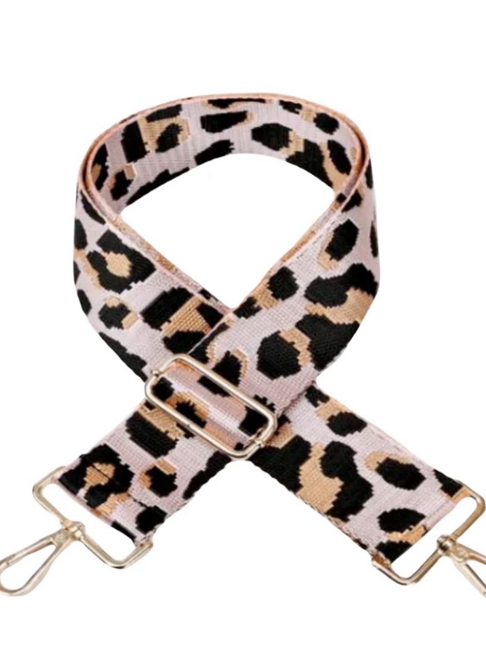 Leopard Print Adjustable Purse Strap | Blush, Tan & Black | Gold Hardware